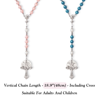 Collier chapelet personnalisé pour première communion/baptême, pendentif calice et croix avec breloque nom et date, cadeau pour famille/amis chrétiens