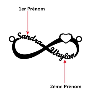 Collier Infini-2 Prénoms et 1 Cœur-Argent