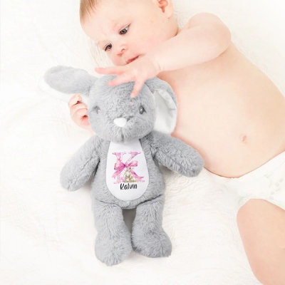 Poupée lapin personnalisée avec nœud rose et nom, peluche douce en forme de lapin, souvenir, décoration de Pâques, cadeau d'anniversaire/de Pâques pour enfants/filles